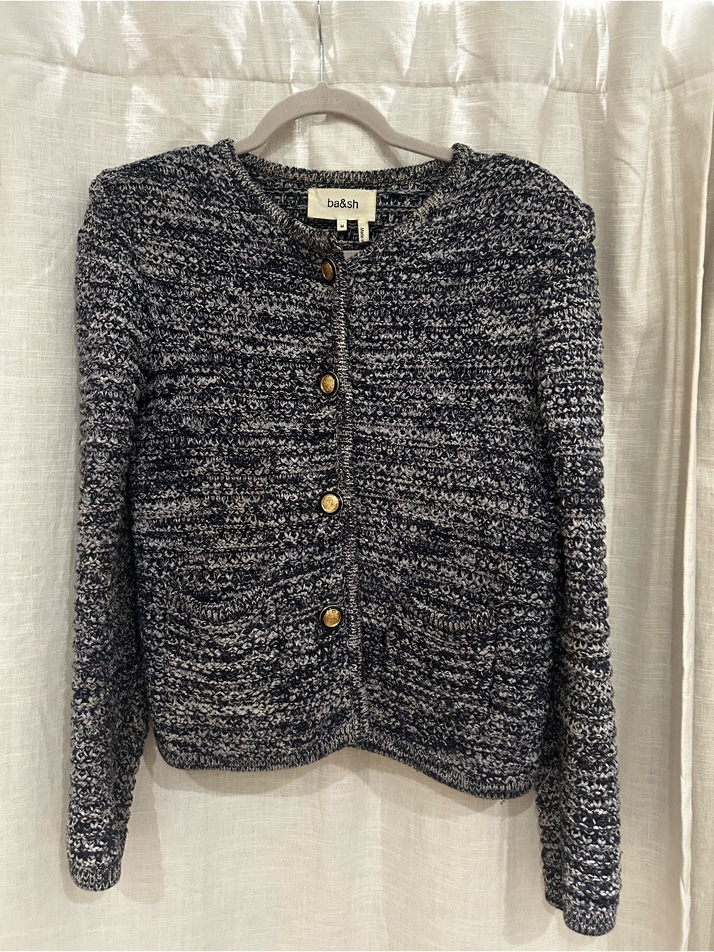 ba&sh Navy and White Marled Button-Front Cardigan “gaspard” size M